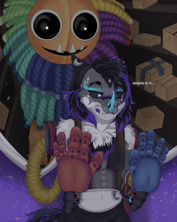anthro bat_wings black_body black_fur duo facial_piercing fangs female feral fur grabpack gradient_wings hair membrane_(anatomy) membranous_wings multicolored_body multicolored_fur nose_piercing piercing purple_hair scared stare storage_room teeth white_body white_fur wings airymiller mob_entertainment poppy_playtime yarnaby_(poppy_playtime) bat hybrid mammal 4:5 absurd_res half-length_portrait hi_res portrait