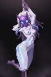 2023 anthro areola arms_above_head azuu black_background blue_areola blue_nipples bovid breasts caprine dancing female fur glistening glistening_body hair hooves kindred_(lol) lamb_(lol) league_of_legends leg_markings long_ears long_hair mammal markings mask navel nipples nude pole pole_dancing raised_arms riot_games sheep simple_background slim small_breasts small_waist solo tencent thick_thighs thigh_markings white_body white_fur