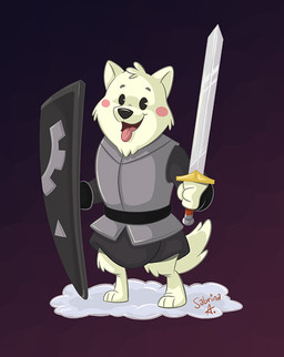 3_toes 4_fingers anthro armor barefoot biped black_eyes blush breastplate digitigrade feet fingers front_view fur holding_melee_weapon holding_object holding_sword holding_weapon male melee_weapon open_mouth open_smile plate_armor shield simple_background smile solo standing sword toes tongue tongue_out toony weapon sibsy undertale undertale_(series) lesser_dog canid canine canis domestic_dog mammal 2016 cel_shading shaded