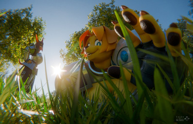 anthro armor blonde_hair breasts claws cleavage clothed clothing duo female finger_claws fingerless_gloves fingerpads fur gloves grass hair handwear looking_at_viewer low-angle_view micro_pov pawpads plant reaching_towards_viewer tan_body tan_fur tales_of_scale valorlynz_(modeler) dog_knight_rpg jeane_(ceehaz) rory_(ceehaz) bird_dog canid canine canis dobermann domestic_dog golden_retriever hunting_dog mammal pinscher retriever 2025 3d_(artwork) digital_media_(artwork) hi_res