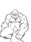 anthro flaccid genitals glare inked male nipples nude pecs penis pubes solo ivybeth gor_(tomcat) ape gorilla haplorhine mammal primate black_and_white monochrome