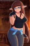 2021 blacksmith clothed clothing digital_media_(artwork) elf eyewear female fingerless_gloves glasses gloves handwear hi_res humanoid looking_at_viewer mary_(monster_girl_1000) monster_girl_(genre) monster_girl_1000 not_furry solo text twistedscarlett60 url