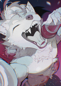 anthro claws countershade_face countershade_fur countershade_torso countershading electronics eyebrows eyes_closed fangs finger_claws fur hair high-angle_view holding_microphone holding_object inner_ear_fluff light_body light_fur male microphone nude_anthro nude_male open_mouth purple_background signing simple_background solo tail teeth tongue_showing tuft white_body white_countershading white_eyebrows white_fur white_inner_ear_fluff chiayeeee canid canine canis mammal wolf 2024 absurd_res chromatic_aberration digital_drawing_(artwork) digital_media_(artwork) half-length_portrait hi_res portrait