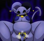 breasts crossgender female genitals humanoid_pointy_ears mtf_crossgender not_furry pointy_ears pussy pussy_tongue sharp_teeth slightly_chubby solo teeth vagina_dentata yoshimister deltarune undertale_(series) jevil_(deltarune) darkner demon humanoid imp 2018 absurd_res hi_res