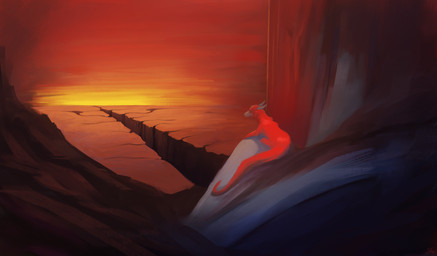 2_horns canyon cliff feral fur grey_body grey_fur horn long_tail looking_at_sunset looking_away lying on_front orange_light red_body red_fur red_sky rock sky solo tail shufflefur mythology shuff_(shufflefur) dragon furred_dragon furred_scalie mythological_creature mythological_scalie scalie wingless_dragon digital_media_(artwork) digital_painting_(artwork) hi_res painting_(artwork)