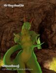2016 anthro breasts brown_horn dragon english_text female genitals green_body green_pussy green_scales half-closed_eyes hattonslayden hi_res horn inviting looking_at_viewer mythological_creature mythological_scalie mythology narrowed_eyes non-mammal_breasts nude pussy scales scalie smile solo tail text wide_hips yellow_sclera