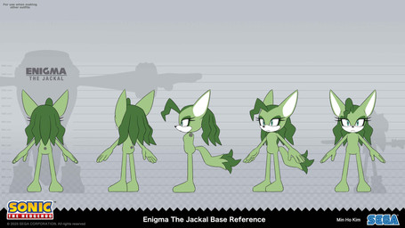 anthro biped blue_eyes dipstick_tail eyelashes featureless_feet feet female front_view fur green_body green_fur green_hair hair logo markings nude rear_view side_view solo tail tail_markings tail_tuft text three-quarter_view tuft white_inner_ear deegeemin idw_publishing sega sonic_the_hedgehog_(comics) sonic_the_hedgehog_(idw) sonic_the_hedgehog_(series) enigma_the_phantom_thief megani_the_jackal sonic_the_hedgehog vector_the_crocodile canid canine canis jackal mammal 16:9 2025 absurd_res artist_name character_name english_text hi_res model_sheet official_art widescreen