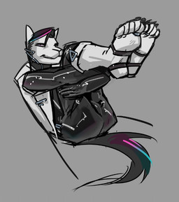 anthro athletic athletic_anthro athletic_male biped black_hair black_latex butt digit_ring feet fur hair jewelry latex looking_at_viewer male presenting presenting_hindquarters ring solo toe_ring toes white_body white_fur grumpy_gray_guy dr._magnus_(grumpy_gray_guy) canid canine canis mammal wolf 2022
