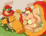 anthro balls beard belly big_belly brown_body duo erection facial_hair genitals male male/male mature_male mustache overweight overweight_male penis bravo mario_bros nintendo bowser koopa mammal mephitid scalie skunk 2022 hi_res