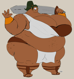 1_eye 4_fingers 4_toes accessory armor belly big_belly big_breasts big_butt biped blush bottomwear bracers breasts butt cleavage clothed clothing ear_piercing eyebrows eyelashes feet female fingers footwear freckled_back freckled_belly freckled_butt freckled_neck freckled_shoulders freckles gesture green_hair hair holding_object holding_weapon huge_belly huge_breasts huge_butt hyper hyper_breasts loincloth looking_at_viewer melee_weapon navel not_furry overweight overweight_female piercing pointy_ears purple_eyes sharp_teeth shoes simple_background skimpy smile solo standing sword teeth thick_thighs toes topwear tusks waving waving_at_viewer weapon wide_hips tellybot european_mythology greek_mythology mythology cyclops humanoid monster monstrous_humanoid mythological_creature 2026 absurd_res digital_media_(artwork) hi_res