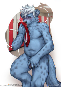 andromorph andromorph_anthro animal_genitalia animal_vulva anthro biped black_body black_fur black_vulva blue_body blue_fur blush canine_genitalia canine_vulva canine_vulva_from_the_front clothing eyes_closed fingering fur genitals hair heart_symbol intersex intersex_anthro locker locker_room markings masturbation multicolored_body multicolored_fur smile sniffing sniffing_clothes solo spots spotted_body spotted_fur text two_tone_body two_tone_fur underwear underwear_sniffing vaginal vaginal_fingering vulva white_hair the_gentle_giant kraven_lupei hyena mammal 2026 absurd_res digital_media_(artwork) english_text hi_res url