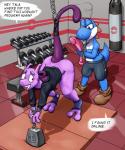 alternate_color anthro bdsm bondage bound dildo duo gym male sex_toy text tala128 mario_bros nintendo pokemon pat_(lapatte) tala_(tala128) blue_yoshi generation_1_pokemon legendary_pokemon mewtwo pokemon_(species) yoshi 2017 english_text hi_res