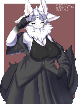 anthro biped blush breasts claws clothed clothed_anthro clothed_female clothing eyewear female fingers front_view fur glasses hair looking_at_viewer simple_background smile solo standing tail coel_(artist) mammal 2026 absurd_res digital_drawing_(artwork) digital_media_(artwork) hi_res
