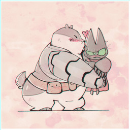 anthro black_body black_fur blush cape carrying_another carrying_partner chibi clothing duo embarrassed fur green_eyes kissing male male/male size_difference daagmelk cartoon_network mao_mao:_heroes_of_pure_heart badgerclops sheriff_mao_mao_mao badger domestic_cat felid feline felis mammal mustelid musteline 1:1 absurd_res hi_res