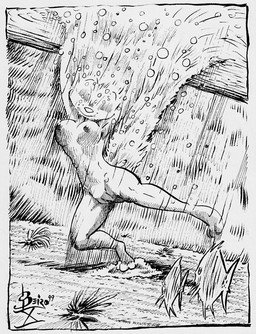 anthro bath female nude partially_submerged skinny_dipping solo underwater water mitch_beiro animaniacs warner_brothers minerva_mink mammal mink mustelid musteline true_musteline 1999 monochrome