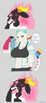 ambiguous_fluids anthro athletic_wear big_breasts black_clothing blue_horn bodily_fluids bra breasts clothing container cup doubt drinking drinking_glass drinking_sweat duo fangs female female/female fire flame_fur flaming_hair fluffy fluffy_hair fur gesture glass glass_container glass_cup hair hand_gesture horn kemono looking_at_another markings muscular muscular_female pseudo_hair purple_body purple_fur smile smiling_at_another smiling_at_each_other speech_bubble sport sports_bra sweat sweatdrop teeth text thumbs_up topwear towel underwear white_body white_clothing white_fur yellow_horn mangakitsune2 amaverse ikaika nawaliwali chimera kimera absurd_res comic english_text hi_res meme