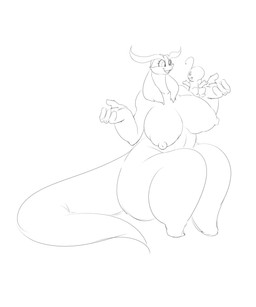 ambiguous_gender antennae_(anatomy) anthro areola big_areola big_breasts big_tail breasts carrying_another duo eyebrows female gesture hair huge_breasts huge_tail larger_female nipples on_shoulder open_mouth shrug simple_background size_difference smaller_ambiguous smile tail thick_thighs white_background wide_hips ber00 mythology aijou dragon humanoid jou mythological_creature mythological_scalie scalie 2016 5:6 digital_media_(artwork) hi_res monochrome sketch unavailable_at_source
