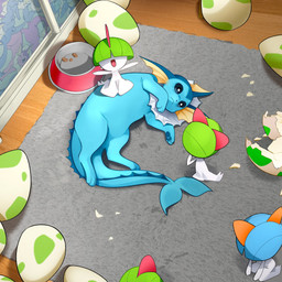 3_toes ambiguous_feral ambiguous_gender ambiguous_humanoid bedroom black_nose black_sclera blue_body blue_fin blue_pawpads blue_tail bowl closed_frown container digitigrade ear_fins egg eggshell end_table featureless_arms feet feral fin frill_(anatomy) frown green_body group happy inside kibble lying mouth_closed multicolored_body neck_frill on_side open_mouth open_smile orange_body pawpads pet_bowl pink_tongue pokemon_egg quadruped rug smile spread_arms tail tail_fin toes tongue traumatized white_body white_eyes wide_eyed yellow_fin young young_ambiguous young_humanoid khyleri nintendo pokemon aquatic eeveelution generation_1_pokemon generation_3_pokemon humanoid pokemon_(species) ralts shiny_pokemon vaporeon 2026 hi_res