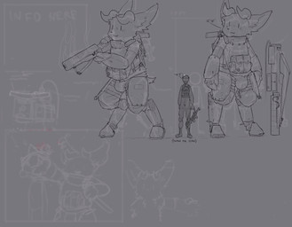 :3 anthro clothed clothed_anthro clothed_male clothing digitigrade duo fully_clothed fully_clothed_anthro fully_clothed_male gun holding_gun holding_object holding_ranged_weapon holding_weapon horn kemono male male_anthro military_uniform ranged_weapon uniform weapon bravobunny mammal absurd_res greyscale hi_res model_sheet monochrome sketch unfinished