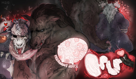 anal_uterus anthro anus bone butt clothing duo fingering hair heart_symbol horn impregnation internal long_tongue male male/male muscular muscular_anthro muscular_arms muscular_male nude pecs pregnant pregnant_anthro pregnant_male prostate prostate_play prostate_stimulation prostate_with_heart sex skull sperm_cell text tongue tongue_out underwear uterus vein white_hair muranoshisoka wulfdread_(skullhimbo) demon equid equine horse mammal hi_res