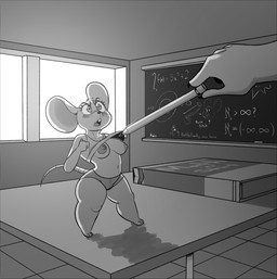 4_fingers ambiguous_gender anthro areola assisted_exposure bare_breasts big_ears blush book bottomwear breasts buckteeth chalk chalkboard classroom claws clothed clothing clothing_lift desk disembodied_hand duo erect_nipples exposed_breasts female female_focus fingers furniture genitals holding_object holding_pencil holding_writing_utensil information_board inside male male/female navel nipples on_table pencil_(object) penis school shirt shirt_lift shorts size_difference slightly_chubby solo_focus standing table teeth text topwear window writing_utensil komdog human mammal mouse murid murine rodent 2017 greyscale hi_res monochrome