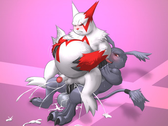 anal anal_orgasm anal_penetration anthro anthro_on_anthro anthro_on_bottom anthro_on_top anthro_penetrated anthro_penetrating anthro_penetrating_anthro balls belly big_belly blush bodily_fluids circumcised clenched_teeth cum cum_drip cum_from_ass cum_in_ass cum_inflation cum_inside cum_splatter cum_while_penetrated cumshot digitigrade dripping duo ejaculation erection genital_fluids genitals hands-free inflation interspecies looking_pleasured lying male male/male male_on_bottom male_on_top male_penetrated male_penetrating male_penetrating_male on_back on_bottom on_top on_top_of one_eye_closed open_mouth orgasm penetration penile penile_penetration penis penis_in_ass reverse_cowgirl_position sex simultaneous_orgasms straddling straining sweat teeth reclamon bandai_namco digimon nintendo pokemon digimon_(species) gazimon generation_3_pokemon mammal pokemon_(species) zangoose 4:3 absurd_res crossover hi_res