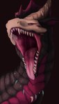 black_body black_scales feral horn looking_at_viewer male mouth_shot open_mouth pink_body pink_eyes pink_scales pink_tongue scales solo teeth tongue white_horn rakess mythology virul dragon mythological_creature mythological_scalie scalie absurd_res hi_res