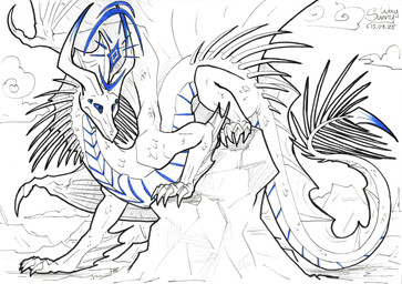 claws feral glowing magic male paws peak rock skyren_aeternis solo spikes tail wings sunny_way european_mythology mythology celestial_dragon dragon mythological_creature mythological_scalie scalie western_dragon hi_res sketch traditional_media_(artwork)