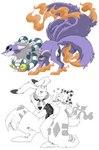 annoyed anthro bite duo feral humor long_ears size_difference portugueselynx bandai_namco digimon antylamon canid canine digimon_(species) fox lagomorph leporid mammal rabbit youkomon hi_res