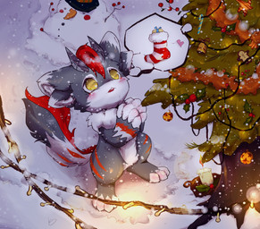 2_horns 4_ears anthro big_eyes biped cute_fangs fangs fur grey_body grey_fur holidays horn kemono male multi_ear slim_anthro slim_male snow solo teeth white_body white_fur winter yellow_eyes hlg7777 christmas mythology dragon furred_dragon furred_scalie mythological_creature mythological_scalie scalie 2019 hi_res
