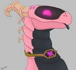 blep cable female feral horn jewelry necklace pink_body pink_eyes solo tongue tongue_out visor apollyondragon activision mythology spyro_the_dragon ember_(spyro) dragon mythological_creature mythological_scalie scalie synth_(vader-san) 2023 digital_drawing_(artwork) digital_media_(artwork) half-length_portrait portrait signature