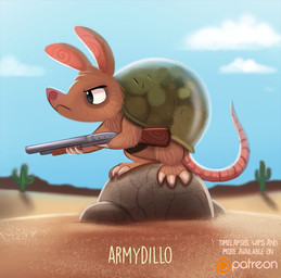 ambiguous_gender anthro armor black_eyes brown_body brown_fur cactus camo claws cloud desert fur gun headgear helmet humor military plant pun ranged_weapon rifle rock semi-anthro sky solo visual_pun weapon piper_thibodeau armadillo mammal nine-banded_armadillo xenarthran digital_media_(artwork) digital_painting_(artwork) painting_(artwork)
