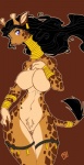 animal_print anthro black_hair blue_eyes bracelet breasts ear_piercing female giraffe_print hair horn jewelry long_hair nipples nude ossicone piercing solo tail chalo giraffe giraffid mammal