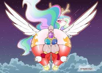 anus butt buttplug buttplug_in_pussy buttplug_insertion clothing crotch_breasts equine_anus eyelashes feathers female female_feral feral genitals legwear looking_back penetration plug_(sex_toy) plug_insertion puffy_anus pupils sex_toy sex_toy_in_vagina sex_toy_insertion smile solo teats thigh_highs vaginal vaginal_penetration vaginal_plug vulva cold-blooded-twilight friendship_is_magic hasbro my_little_pony princess_celestia_(mlp) equid equine mammal 2023 hi_res