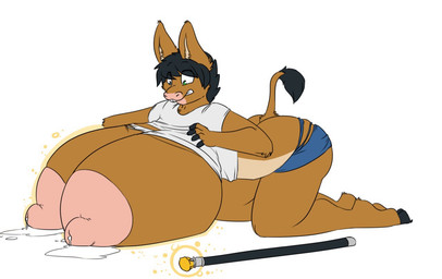 all_fours anthro big_breasts black_hair bodily_fluids breast_expansion breasts brown_body brown_fur butt clenched_teeth clothing expansion female fur hair hooves huge_breasts hyper hyper_breasts lactating magic_wand milk nipples shirt solo tail teeth topwear torn_clothing white_clothing white_shirt white_topwear robertge bovid bovine cattle mammal 2015