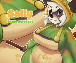 anthro apron big_breasts blush breasts clothing cute_fangs eyebrow_through_hair eyebrows fangs female freckled_face freckles fur green_hood hair hood huge_breasts no_pupils snaggle_tooth solo teeth text translucent translucent_hair white_body white_fur white_hair goblindoll atlyss sally_(atlyss) american_opossum chang_(atlyss) mammal marsupial 2026 digital_media_(artwork) digital_painting_(artwork) english_text hi_res painting_(artwork) shaded