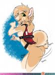 anthro breasts butt clothed clothing female harness looking_at_viewer looking_back nipples partially_clothed presenting service_dog_harness simple_background solo tail tail_motion tailwag text tongue wiggle rika_(artist) rika_(rika) canid canine canis domestic_dog mammal pomeranian spitz 2018 digital_media_(artwork) url