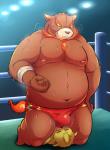 audience belly bodily_fluids bulge clothing duo fighting_ring fur group humanoid_hands male moobs navel nipples overweight overweight_male sweat underwear wrestler wrestling yellow_body yellow_fur aqui paqaaqap bear mammal 2017