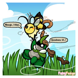 antennae_(anatomy) anthro blush breath carrying_another dialogue duo excessive_feces fart fart_fetish feces female female_farting female_pooping flying grass hand_holding male male/female neck_tuft one_eye_closed one_eye_obstructed outside plant pooping pooping_on_another pooping_on_face pooping_while_flying scared scatplay sky speech_bubble text tuft wind wings fairyfudge bug_fables moonsprout_games kabbu_(bug_fables) vi_(bug_fables) arthropod bee beetle hymenopteran insect 1:1 digital_media_(artwork) english_text hi_res signature