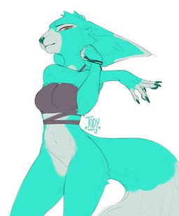 anthro biped bottomless bottomless_anthro bottomless_female breasts claws clothed clothed_anthro clothed_female clothing countershade_torso countershading female fingers front_view fur looking_at_viewer navel partially_clothed partially_clothed_anthro partially_clothed_female solo standing tail togaed canid canine fox mammal 2026 absurd_res digital_drawing_(artwork) digital_media_(artwork) hi_res