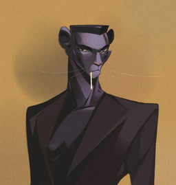 alternate_species anthro biped black_body black_fur breasts cigarette cigarette_in_mouth eyebrows female flattop fur furrification looking_at_viewer object_in_mouth orange_background round_ears side_boob simple_background solo suit_jacket tomboy whiskers arealtrashact nightclubbing_(grace_jones) real_world grace_jones cougar felid feline mammal 2023