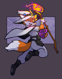 5_fingers anthro biped book bottomwear butt clothed clothed_anthro clothed_male clothing fingers fully_clothed fully_clothed_anthro fully_clothed_male fur holding_book holding_object holding_staff looking_at_viewer magic_staff magic_user male orange_body orange_fur orange_tail simple_background smile solo staff tail teeth tongue topwear mewgle megabonk fox_(megabonk) canid canine fox mammal 2025 dated digital_drawing_(artwork) digital_media_(artwork) hi_res signature