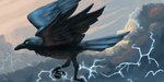 4_toes aircraft airplane anisodactyl avian_feet beak black_beak black_body black_claws black_feathers black_talons blue_eyes blue_sclera claws cloud detailed_background electricity feathered_wings feathers feet feral flying jet lightning macro macro_feral male outside sky skyscape smile solo storm tail tail_feathers toe_claws toes vehicle wings magpi apothem australian_raven avian bird corvid corvus_(genus) oscine passerine raven 2021 2:1 digital_media_(artwork) hi_res