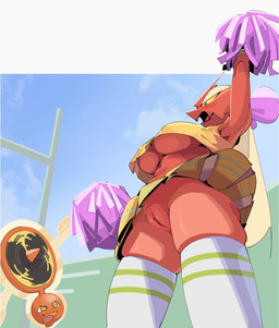 ambiguous_gender anthro anthrofied appliance big_breasts biped blonde_hair blue_eyes blue_sky blush blush_lines bottomwear breasts cheerleader clothed clothed_anthro clothed_female clothing crop_top day detailed_background duo electric_fan female female_anthro genitals glistening glistening_eyes hair legwear looking_at_another looking_down looking_down_at_another low-angle_view machine midriff nipple_outline no_underwear open_mouth open_smile orange_body orange_eyes oscillating_fan outside pokemorph pom_poms shirt skirt sky smile standing surprised thick_thighs thigh_highs tongue tongue_out topwear under_boob upskirt vulva white_clothing white_legwear white_thigh_highs wind yellow_bottomwear yellow_clothing yellow_crop_top yellow_sclera yellow_shirt yellow_skirt yellow_topwear gooneet nintendo pokemon animate_inanimate blaziken fan_rotom generation_3_pokemon generation_4_pokemon living_appliance living_machine pokemon_(species) rotom 2026 archived_source digital_drawing_(artwork) digital_media_(artwork) hi_res shaded