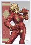 2019 animate_inanimate anthro anthrofied asian_mythology big_breasts bracelet breasts canid canine claws conditional_dnp crotch_plate door door_knocker east_asian_mythology female foo_dog hand_on_hip jewelry jewish_mythology loupgarou mammal mostly_nude muscular muscular_anthro muscular_female mythological_creature mythological_golem mythology pasties pawpads red_body solo