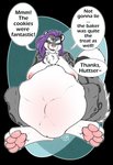 anthro anthro_pred belly big_belly big_breasts breasts dialogue ellipsis female female_pred hair huge_belly licking licking_lips licking_own_lips name_drop name_in_dialogue nipples not_gonna_lie nude oral_vore paws purple_hair same_size_vore self_lick solo speech_bubble teasing text thanking tongue tongue_out unseen_prey vore vowelless vowelless_vocalization blizzieart blizzie_(blizzieart) felid mammal pantherine snow_leopard digital_media_(artwork) english_text hi_res