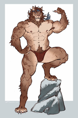 4_toes 5_fingers anthro bottomwear claws clothed clothing crotch_tuft digitigrade fangs feet fingers fur hair kerchief long_hair male mane muscular muscular_anthro muscular_male nipples pecs shirtless simple_background solo teeth toes topless topless_anthro topless_male tuft white_background taran_fiddler felid lion mammal pantherine 2025 digital_media_(artwork) digital_painting_(artwork) hi_res painting_(artwork) signature