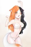 black_hair breasts clothed clothing female green_eyes hair multicolored_hair open_mouth orange_hair simple_background solo two_tone_hair two_tone_tail underwear underwear_only white_background white_clothing white_underwear yawn minako0 animal_humanoid calico_cat calico_cat_humanoid cat_humanoid domestic_cat felid felid_humanoid feline feline_humanoid felis humanoid mammal mammal_humanoid digital_media_(artwork) hi_res shaded