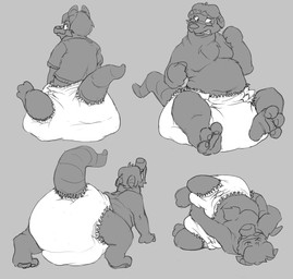 anthro big_diaper biped clothed clothing diaper grey_background rear_view simple_background solo wearing_diaper crackajackin rudy_(underwear-ninja) kangaroo macropod mammal marsupial digital_media_(artwork) greyscale monochrome multiple_images