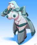 alternate_species big_breasts breasts bronzong cybernetics cyborg dessert dsan female food generation_4_pokemon hi_res huge_breasts humanoid humanoidized ice_cream looking_at_viewer machine nintendo nipples not_furry open_mouth pokemon pokemon_(species) pokemorph slightly_chubby solo standing thick_thighs tongue tongue_out